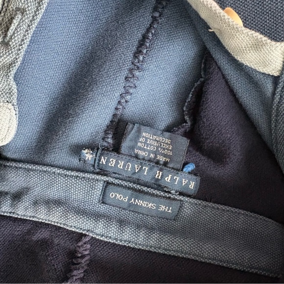 POLO RALPH LAUREN sz M Skinny Polo Blue Patchwork Embroidery - Picture 11 of 13